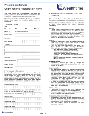 Wealthtime Private Client Service Registration Form