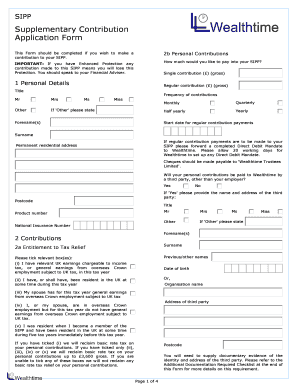 SIPP Supplementary Contribution Application Form
