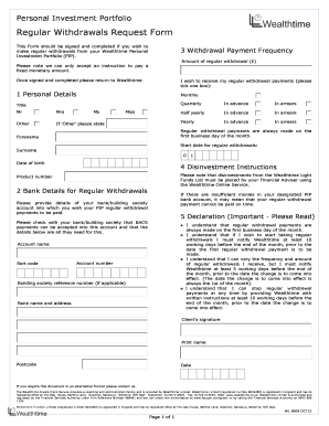 Wealthtime Personal Investment Portfolio Withdrawal Form
