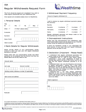 Wealthtime ISA Regular Withdrawal Request Form