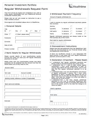 Wealthtime Personal Investment Portfolio Withdrawal Form