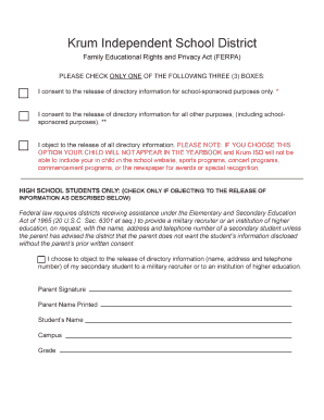 FERPA Student Directory Information Consent Form