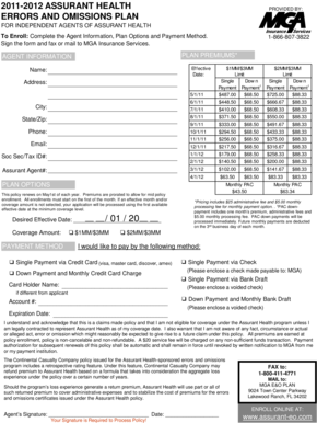 Assurant Health Errors and Omissions Enrollment Form