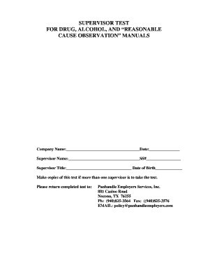 Supervisor Drug and Alcohol Test Form