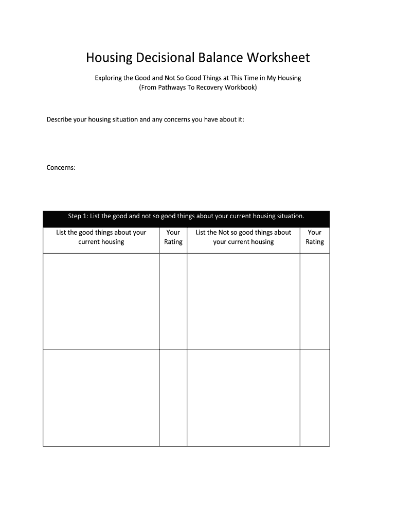 Fillable Online mentalhealth socwel ku Housing Decisional Balance