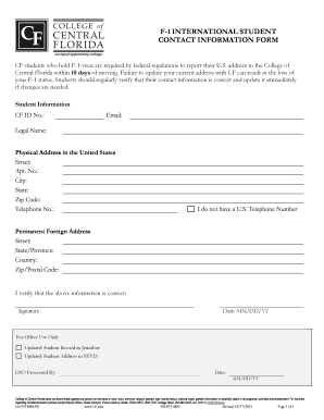 F-1 International Student Contact Information Form
