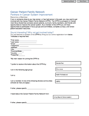 Cancer Patient Family Network Membership Form