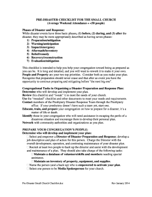 Pre-Disaster Checklist for Small Churches