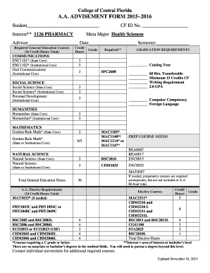 College of Central Florida A.A. Advisement Form