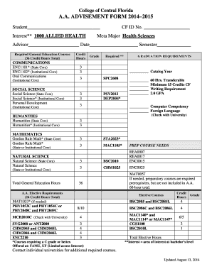 A.A. Advisement Form 2014-2015