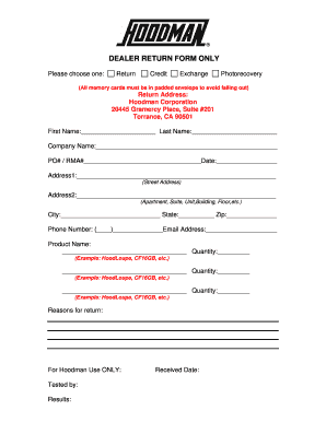 Dealer Return Form