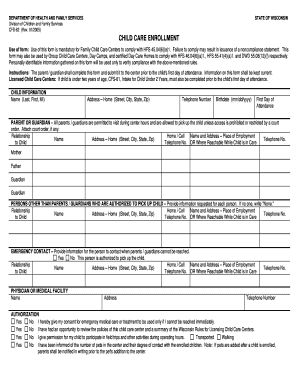 Wisconsin Child Care Enrollment Form
