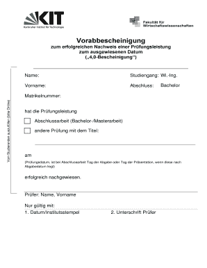 Vorabbescheinigung zum erfolgreichen Nachweis einer Prüfungsleistung