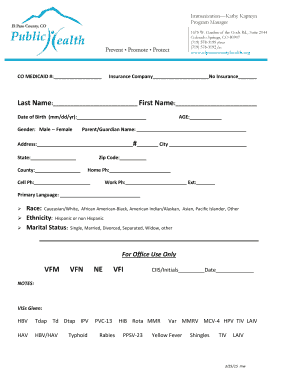 Colorado Immunization Form