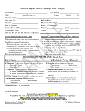 Physician Request Form for Oncologic PET/CT Imaging