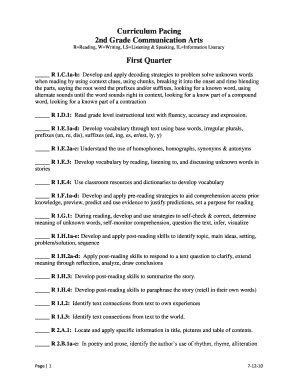 2nd Grade Communication Arts Curriculum Pacing Guide