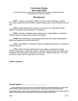 2nd Grade Math Curriculum Pacing Guide