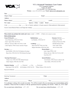 VCA Advanced Veterinary Care Center Referral Form