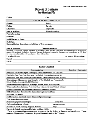 Catholic Marriage Preparation Form