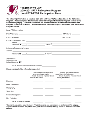 PTA Reflections Program Participation Form