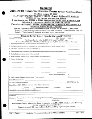 Kentucky PTA Financial Review Form