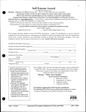 Self Esteem Award Nomination Form