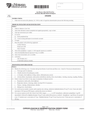 Ciprofloxacin IV Desensitization Order Form