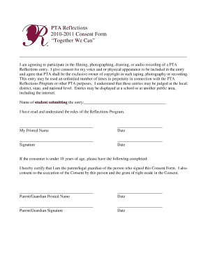PTA Reflections Program Consent Form