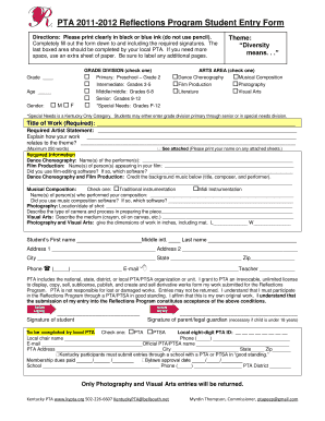 PTA Reflections Program Student Entry Form