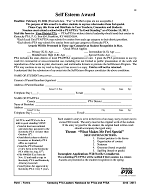 Kentucky PTA Self Esteem Award Application