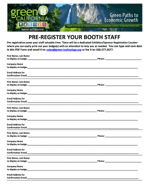 Booth Staff Pre-Registration Form