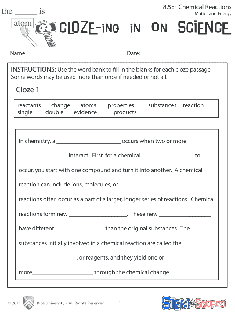 Cloze Ing In On Science - Fill Online, Printable, Fillable, Blank |  pdfFiller