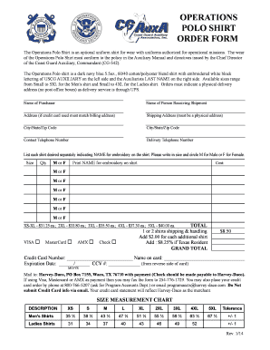 Operations Polo Shirt Order Form