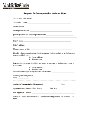 Request for Transportation to/from Sitter