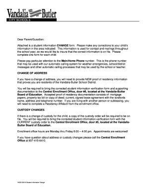 Student Information Change Form