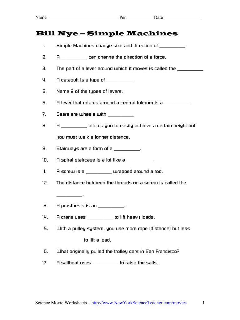 Bill Nye Simple Machines Worksheet 22-22 - Fill and Sign Within Bill Nye Simple Machines Worksheet
