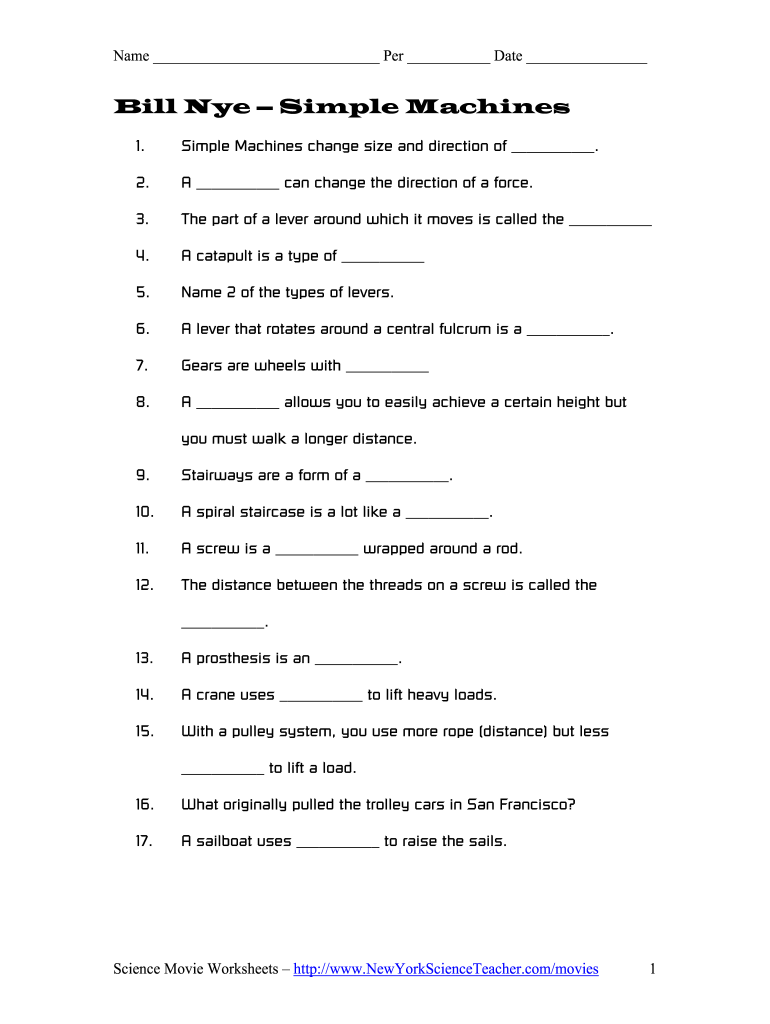 Bill Nye Simple Machines Worksheet Answers Pdf - Fill Online, Printable,  Fillable, Blank | pdfFiller