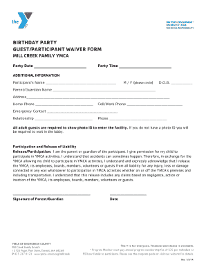 Birthday Party Guest Waiver Form