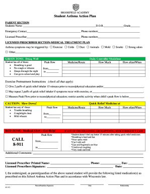 Student Asthma Action Plan