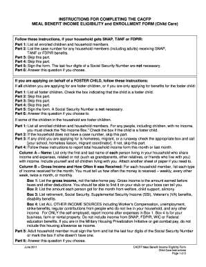 CACFP Meal Benefit Income Eligibility Form