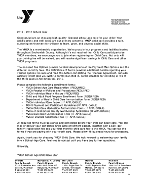 YMCA Child Care Registration Form