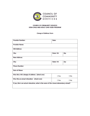 USDA Child and Adult Care Food Program Change of Address Form