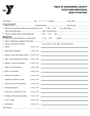 Child Care Health History Form