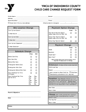 YMCA Child Care Change Request Form