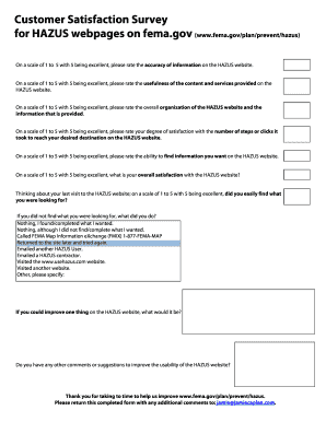 Customer Satisfaction Survey for HAZUS Website