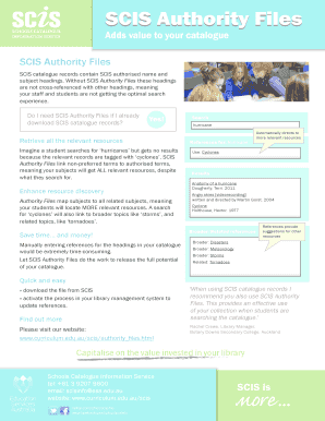 SCIS Authority Files Order Form