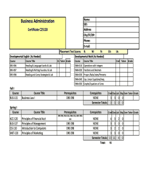 Student Academic Record Form
