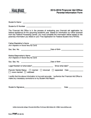 Parental Information Form for Financial Aid