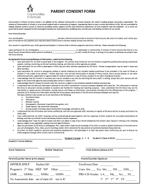 Parent Consent Form for Communities In Schools