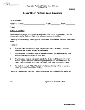 Consent Form For Short Local Excursions